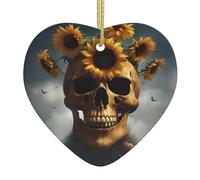 Sunflower Halloween Skull Christmas Ornaments Tree Decorations Hanging Ornaments Heart Ceramic Outdoor Indoor Home Decor