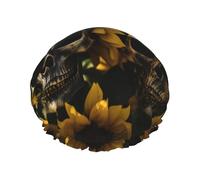 Sunflower Halloween Skull print Shower Cap for Women Double Layer Elastic Bath Cap for Home Spa Hotel and Hair Salon