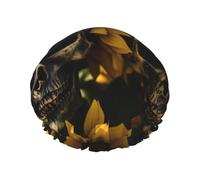 Sunflower Halloween Skull print Shower Cap for Women Double Layer Elastic Bath Cap for Home Spa Hotel and Hair Salon
