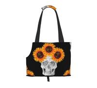 Sunflower Halloween Skull Printed Pet Tote Bag -Travel Pet Puppy Dog Carrier Backpack Tote Shoulder Bag For Subway/Shopping/Hiking/Traveling