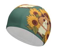Sunflower Hamster Cartoon Swim Cap Unisex Adult Swimming Cap Non Slip Pool Hat Comfortable Durable Easy to Put On and Off Waterproof Swim Hat Keep Hair Dry