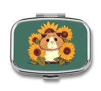 Sunflower Hamster Cartoon Travel Pill Organizer A Daily Pill Box for Supplements 2 Compartment Pill Case Convenient for Carrying and Storing Medicines Box