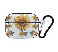Sunflower Hand Painted Floral AirPods Pro 2 Case Cover, Shockproof Hard Shell Protective Case for Women Men, Compatible with Airpod Pro Case 2nd/1st Generation with Keychain-Black