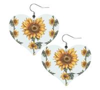 Sunflower Hand Painted Floral Leather Earrings for Women Heart Dangle Earrings Lightweight Drop Earring Jewelry Gift