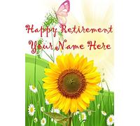 Sunflower he18 Pretty Garden Flowers Happy retirement a5 Personalised Greeting card POSTED BY US GIFTS FOR ALL 2016 FROM DERBYSHIRE UK