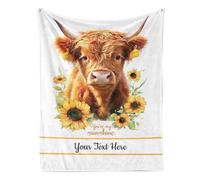 Sunflower Highland Cow Blanket, Customizable Name Blankets, Super Soft Cozy Blanket for Couch, Sofa, Chair, Bed, Picnic, Travel, 50"x60"