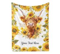 Sunflower Highland Cow Blanket, Customizable Name Blankets, Ultra-Soft Cozy Blanket for Couch, Sofa, Chair, Bed, Picnic, Travel, 50"x60"