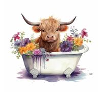 Sunflower Highland Cow in Bathtub 11ct Counted Cross Stitch Stamped Pre Printed Cross Stitch Embroidery Kits for Adults Starter DIY Embroidery Needlework Kit with Patterns 50×50cm(e-l111)