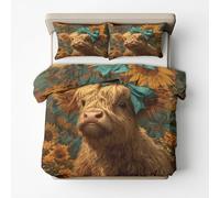 Sunflower Highland Cow Single Bed Duvet Cover Set 2 Piece with 1 Pillowcase, Farmhouse Animal Patterned Bedroom Decor Bedding, Soft Microfibre Quilt Cover with Zip A&F62