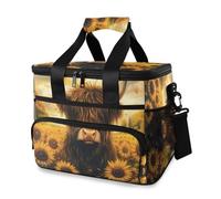 Sunflower Highland Cow Sun Cooler Bag Thermal Insulated Picnic Lunch Bag Box Large Cool Bag for Beach Picnic Camping Travel Men Women