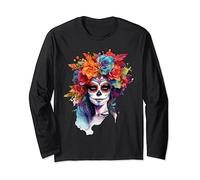 Sunflower Hippie Floral Dead Women Girl Sugar Skull Long Sleeve T-Shirt