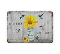 Sunflower Hummingbird Tin Plaque Flower Bouquet in Vase Metal Plaque Wildlife Animal Southern Style Art Signag Tin Poster Tiered Tray Sign for Kitchen Half Bath Porch Pub 12x8in