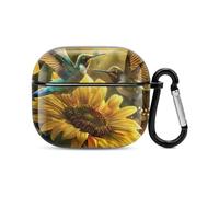 Sunflower Hummingbirds Bluetooth Headset Cover Hard Shell Earbuds Case Protective Cover Compatible with Airpods 3