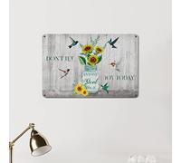 Sunflower Hummingbirds Metal Sign Don't Let Anyone Steal Your Joy Today Distressed Words Letters Metal Wall Art 8x12in Vintage Rustic Poster Plaque For Bar Cafe Restaurant Man Cave