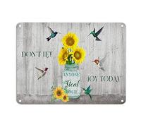 Sunflower Hummingbirds Tin Sign Don't Let Anyone Steal Your Joy Today Religious Lettering Quotes Aluminum Sign 12x16in Rustic Metal Wall Decor For Home Living Room Kitchen Outdoor