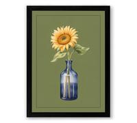 Sunflower in Blue Glass Botanical Framed Wall Art Print A3 (42×29.7cm) Black, Wall Decor for Living Room, Bedroom, Office & Home, Ready to Hang, Art Gift