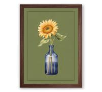 Sunflower in Blue Glass Botanical Framed Wall Art Print A3 (42×29.7cm) Walnut, Wall Decor for Living Room, Bedroom, Office & Home, Ready to Hang, Art Gift
