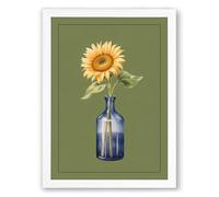 Sunflower in Blue Glass Botanical Framed Wall Art Print A4 (29.7×21cm) White, Wall Decor for Living Room, Bedroom, Office & Home, Ready to Hang, Art Gift