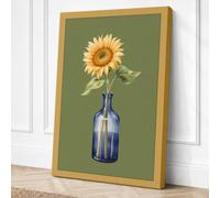 Sunflower in Blue Glass Canvas Wall Art Print 18x12 Inch (46 x 30 cm)