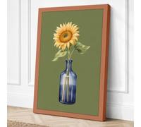 Sunflower in Blue Glass Canvas Wall Art Print 36x24 Inch (91 x 61 cm)