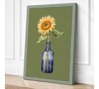 Sunflower in Blue Glass Canvas Wall Art Print 36x24 Inch (91 x 61 cm)
