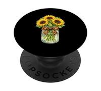 Sunflower In Mason Jar Leopard Print Floral Summer Ladies PopSockets Adhesive PopGrip