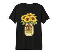 Sunflower in Mason Jar Leopard Print Floral Summer Ladies Premium T-Shirt