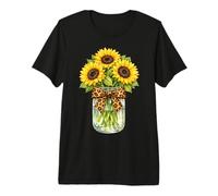 Sunflower in Mason Jar Leopard Print Floral Summer Ladies Premium T-Shirt