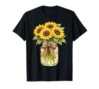 Sunflower in Mason Jar Leopard Print Floral Summer Ladies T-Shirt