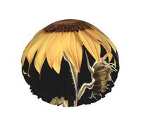 Sunflower In the Dark Shower Cap for Women Men Large Waterproof Shower Bonnet Elastic Band Bathing Hair Hat Spa Salon Caps Double Layered Reusable Bath Caps for Long Hair, Braids