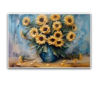 Sunflower in Vase Floral Oil Painting, Sunflower Wall Art, Yellow Flowers Canvas Print, Textured Background Home Decor, Modern Still Life Art for Living Room Kitchen Bedroom Office Farmhouse
