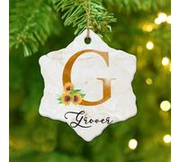 Sunflower Initial Letter G Monogram Xmas Ornament Flowers with Green Leaves Round Christmas Tree Ornament Ceramic Personalized Sunflower Flower Watercolour Christmas Keepsake Tree Decorations
