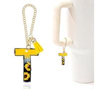 Sunflower Initial T Charm for Stanley Cup,Mini Tumbler Keychain Letter Charm Stanley Cup Accessories for Purse Backpack,Sunflower Gifts for Women Her Mom Sister Friend