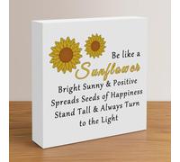 Sunflower Inspirational Gifts for Women Men Sunflower Lovers Motivational Home Office Decor Wooden Box Sign Plaque for Employee Coworker Positive Cheerful Gifts Good Vibes Decor