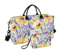 Sunflower Iris Yellow Blue Oil Painting Decorative Personal Item Travel Bag Sports Tote Gym Bag with Adjustable Strap for Travel Large Capacity bolsas para viajar