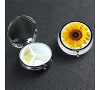 Sunflower Isolated Round Pill Box 3 Compartment Cute Travel Pill Organizer Case Portable Medicine Vitamin Organizer Metal Pill Case for Women Men Travel Unique Gift