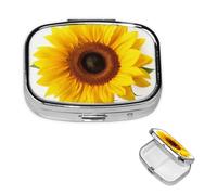 Sunflower Isolated Square Metal Pill Box 2 Compartment Cute Travel Pill Organizer Case Portable Medicine Vitamin Organizer Pill Case for Women Men Travel Unique Gift