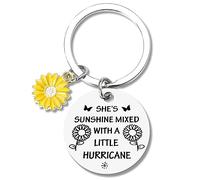 Sunflower Keychain for Women Girls Inspirational Gifts for Women Girls Motivational Keychain Gifts for Girls She's Sunshine Mixed with A Little Hurricane Keychains Engraved Gifts for Sunflower Lovers,