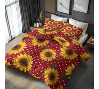 Sunflower King Size Duvet Cover Sets - Yellow Flower Retro 70s 80s Bedding & Bedroom Decor, Super Soft Microfiber Quilt Cover and 2 Pillowcases, with Zip, Reversible Design (m53-R)