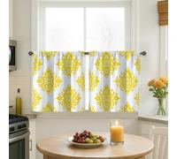 Sunflower Kitchen Curtains, Modern Contemporary Floral Geometric Spring Yellow Kitchen Drapes for Windows for Window Curtains Over Sink 26x30 Inch