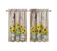 Sunflower Kitchen Curtains Valances and Tiers Set for Windows, Bee Hummingbird Vintage Bathroom Window Curtain Valance 2 Piece Sets,Kitchen Decor for Living Room,27.5''x 39''
