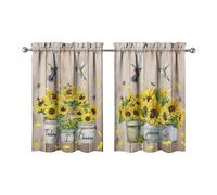 Sunflower Kitchen Curtains Valances and Tiers Set for Windows, Bee Hummingbird Vintage Bathroom Window Curtain Valance 2 Piece Sets,Kitchen Decor for Living Room,27.5''x 36''