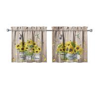 Sunflower Kitchen Curtains Valances and Tiers Set for Windows, Bee Hummingbird Vintage Bathroom Window Curtain Valance 2 Piece Sets,Kitchen Decor for Living Room,27.5''x 24''