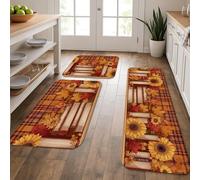Sunflower Kitchen Mats for Floor, Autumn Leaves Vintage Style Soft Mats, Cushioned Comfort Washable Non Slip Decor Rugs for Kitchen Sinks Laundry Room Bathroom 3Pcs