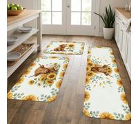 Sunflower Kitchen Mats for Floor, Floral Animal Pattern Soft Mats, Summer Cushioned Comfort Washable Decor Rugs for Kitchen Sinks Laundryroom Bathroom 3pcs