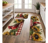 Sunflower Kitchen Mats for Floor, Red Bird Vintage Farmhouse Soft Mats, Cushioned Comfort Washable Non Slip Decor Rugs for Kitchen Sinks Laundryroom Bathroom 3Pcs