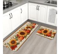 Sunflower Kitchen Mats for Floor, Rustic Autumn Soft Mats, Cushioned Comfort Washable Non Slip Decor Rugs for Kitchen Sinks Laundry Room Bathroom 2PCS