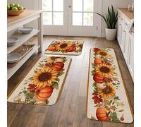 Sunflower Kitchen Mats for Floor, Rustic Autumn Soft Mats, Cushioned Comfort Washable Non Slip Decor Rugs for Kitchen Sinks Laundry Room Bathroom 3Pcs