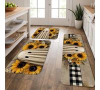 Sunflower Kitchen Mats for Floor, Rustic Farmhouse Soft Mats, Cushioned Comfort Washable Non Slip Decor Rugs for Kitchen Sinks Laundryroom Bathroom 3Pcs