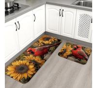 Sunflower Kitchen Mats for Floor, Vintage Cardinal Soft Mats, Cushioned Comfort Washable Non Slip Decor Rugs for Kitchen Sinks Laundryroom Bathroom 2PCS